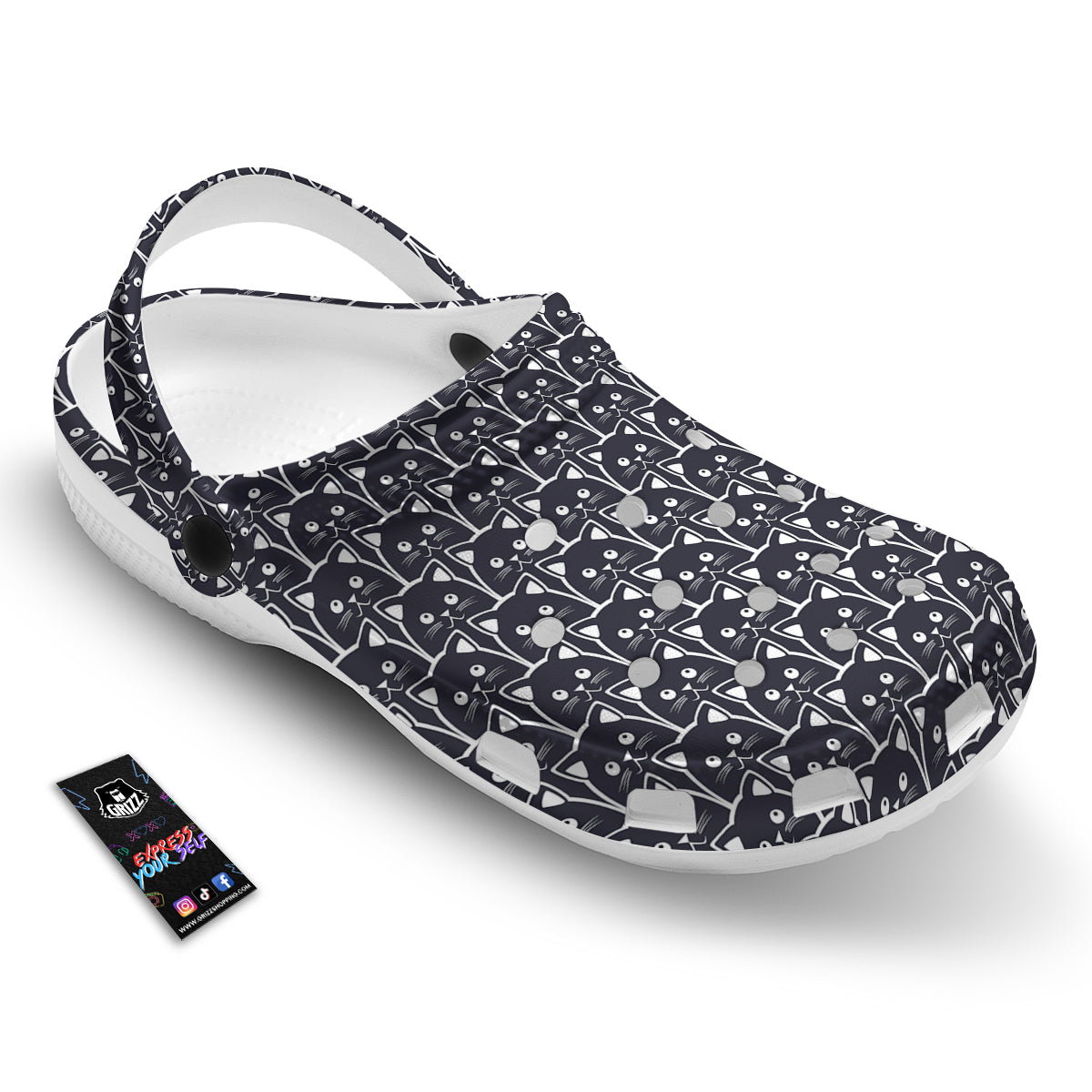Cute Black Cat Print Pattern Clog-grizzshop