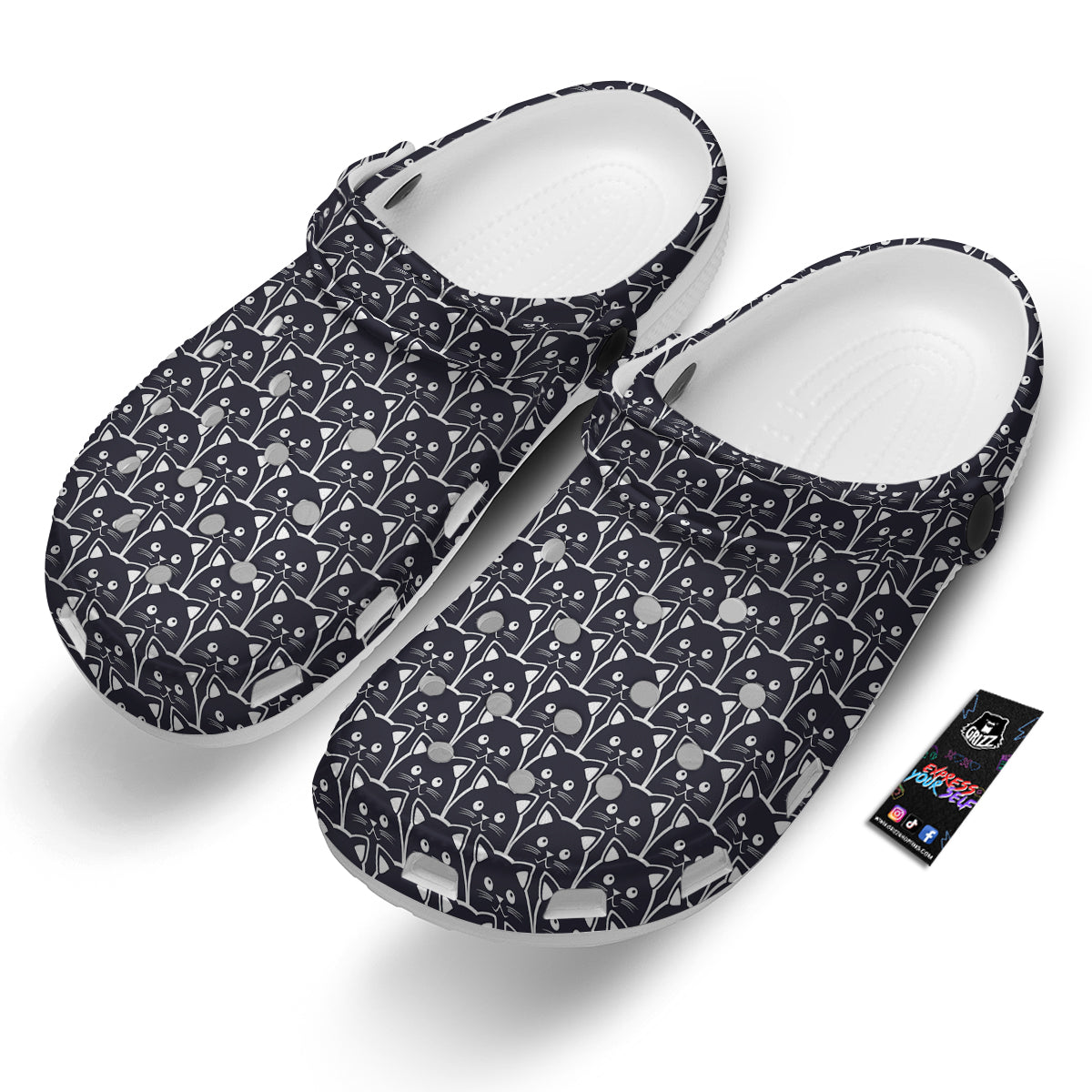 Cute Black Cat Print Pattern Clog-grizzshop
