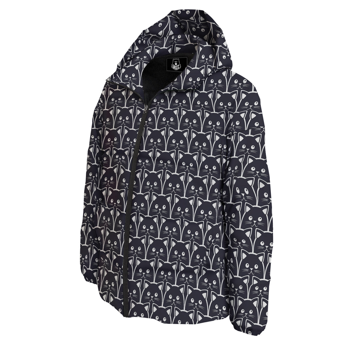 Cute Black Cat Print Pattern Down Jacket-grizzshop
