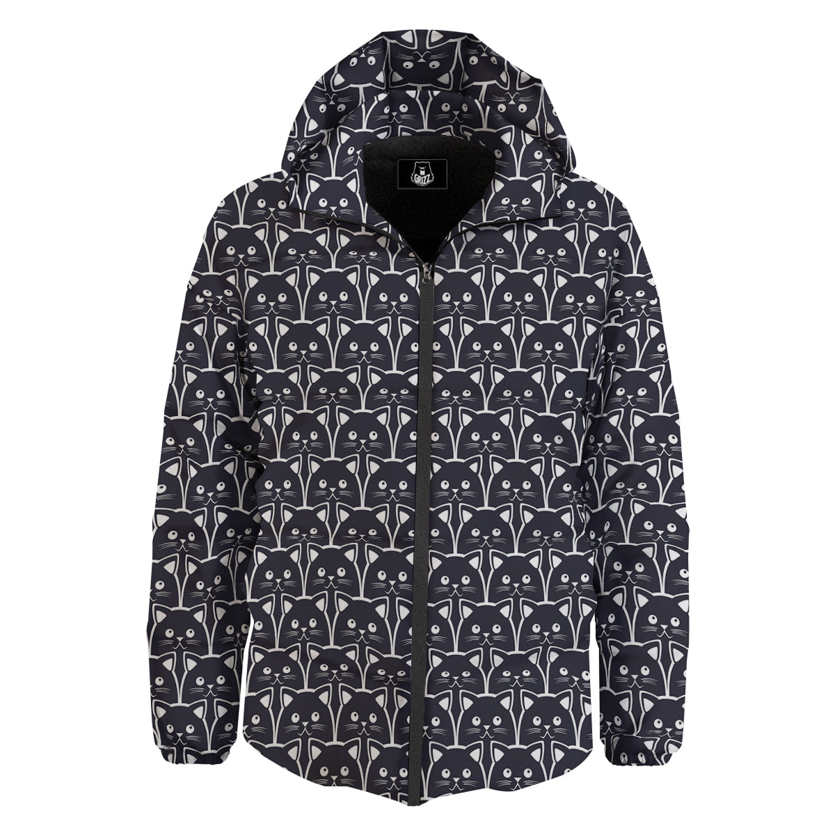Cute Black Cat Print Pattern Down Jacket-grizzshop