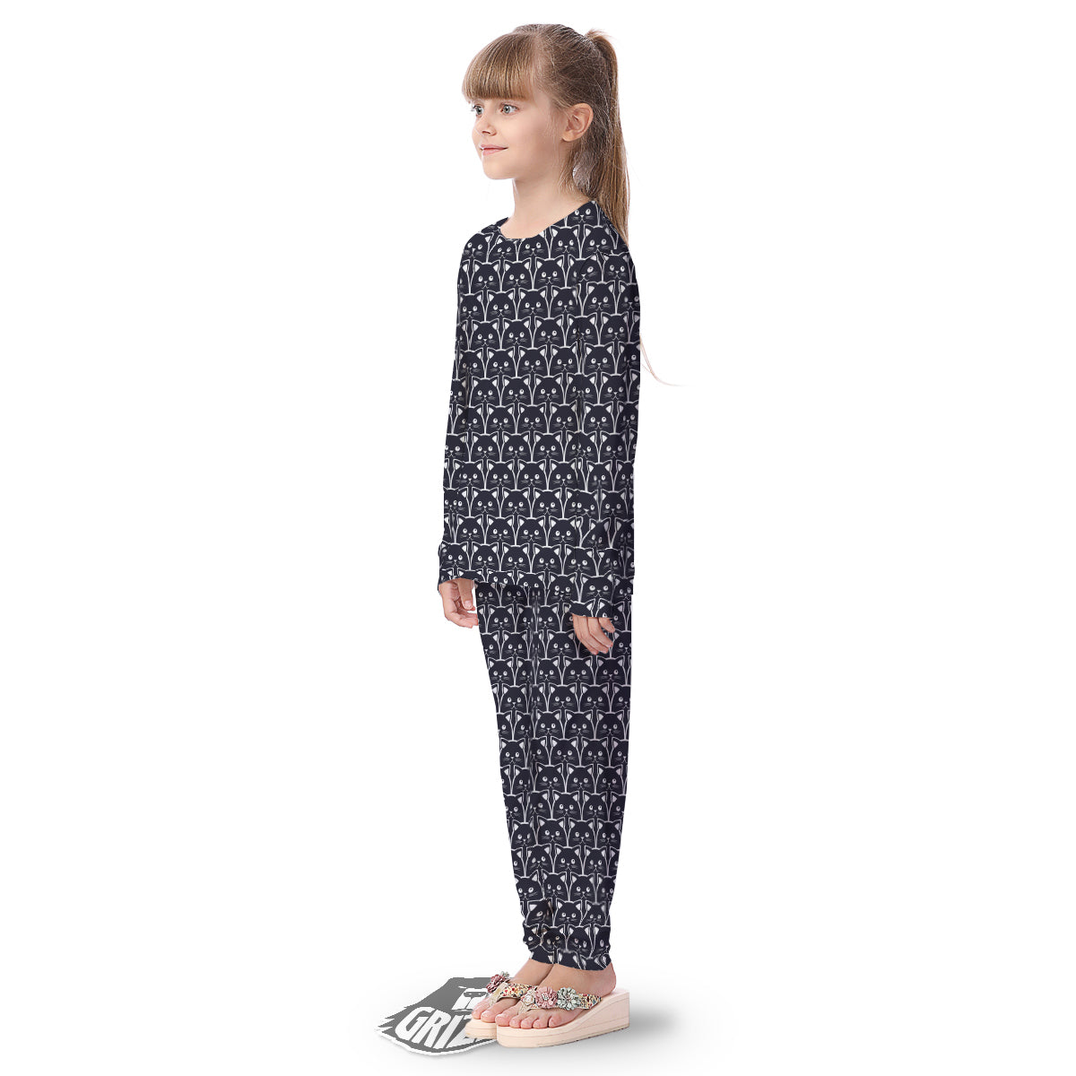 Cute Black Cat Print Pattern Kid's Pajamas-grizzshop