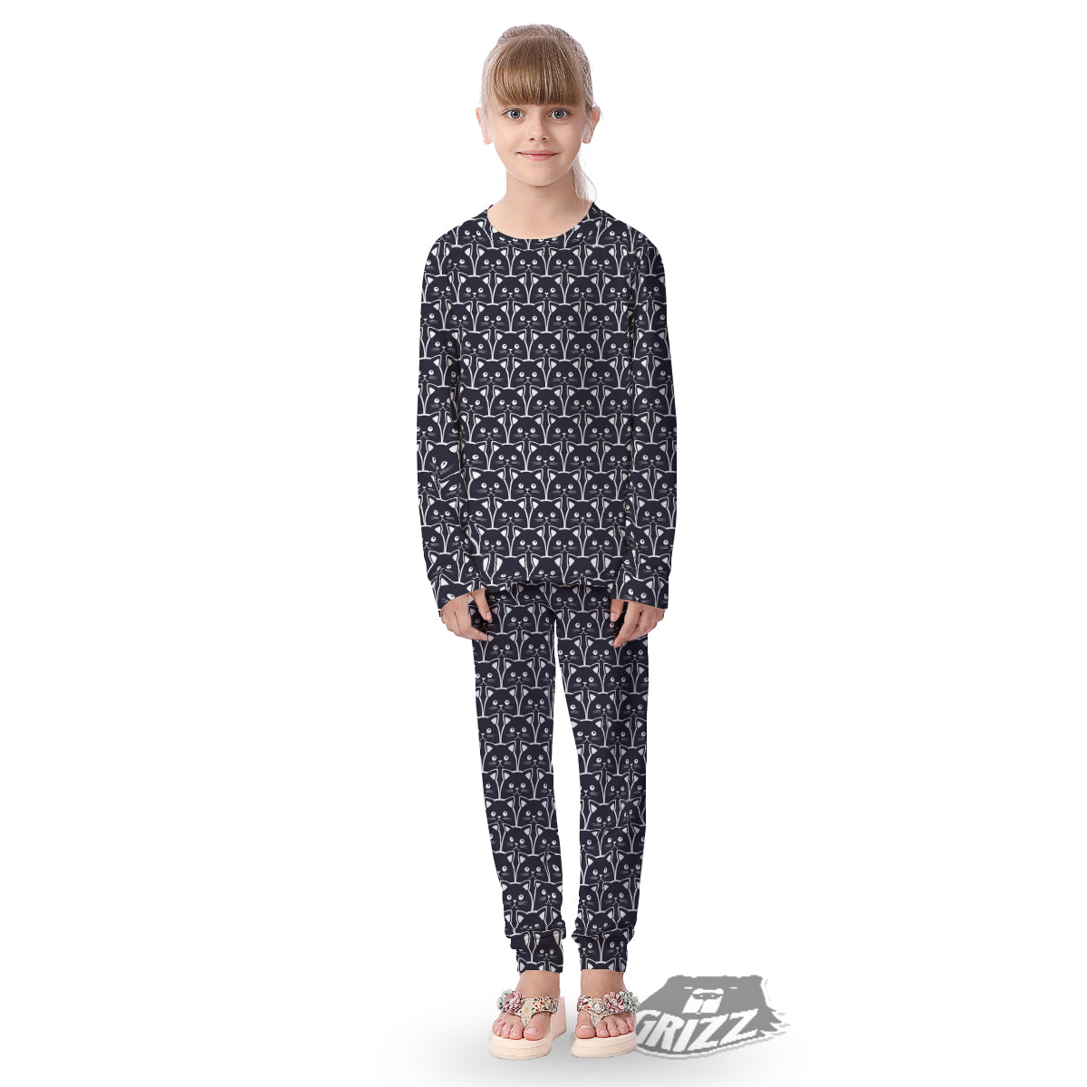 Cute Black Cat Print Pattern Kid's Pajamas-grizzshop