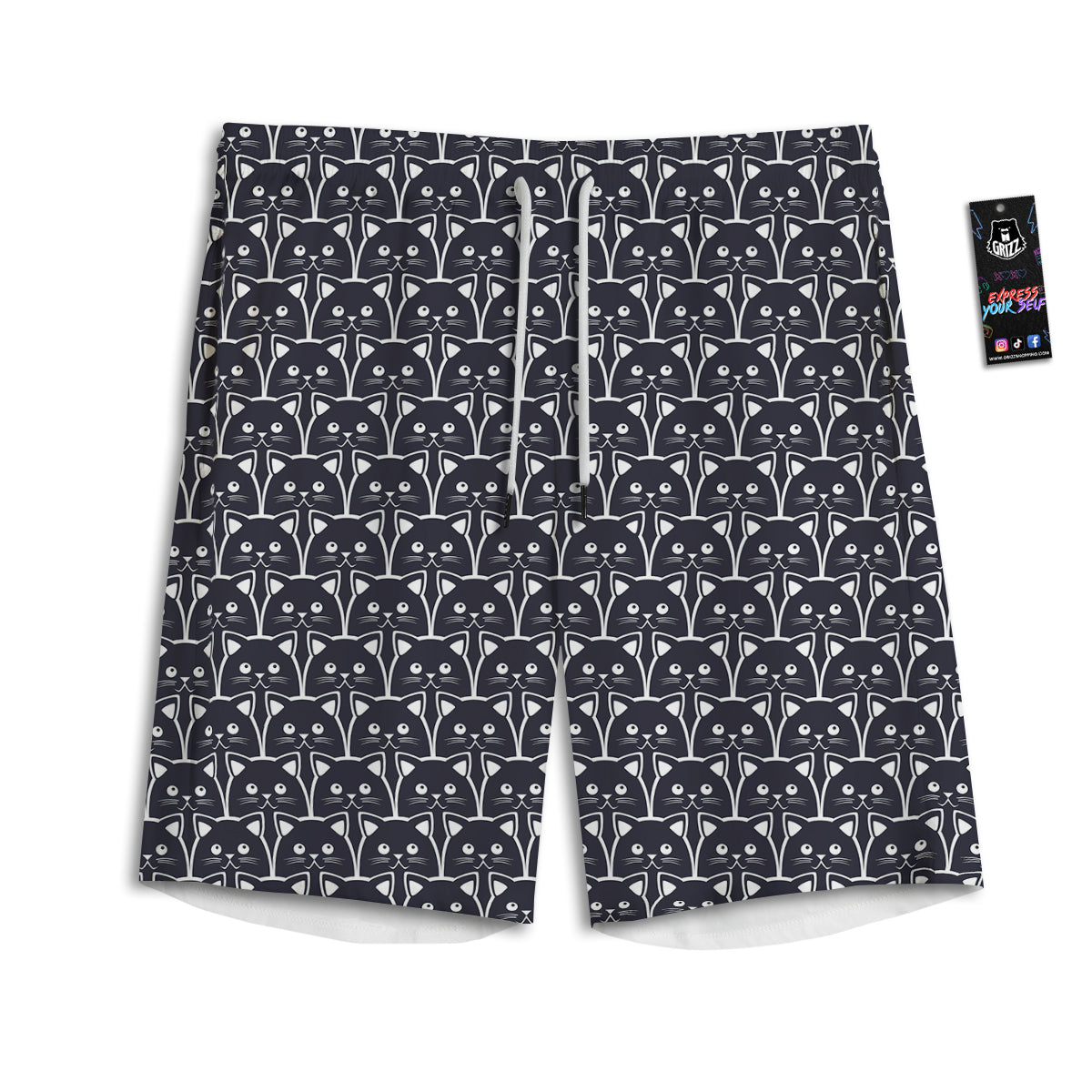 Cute Black Cat Print Pattern Men's Athletic Shorts