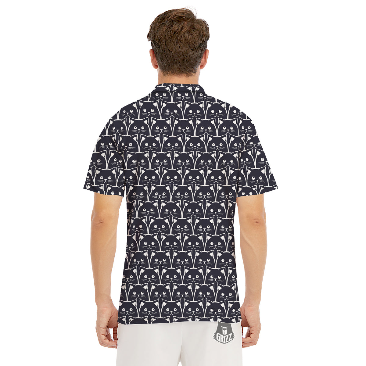 Cute Black Cat Print Pattern Men's Golf Shirts-grizzshop