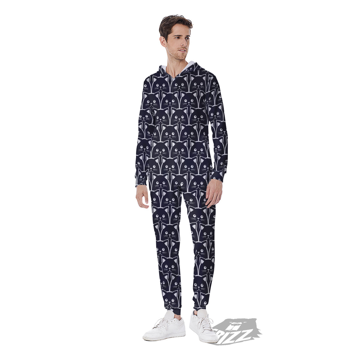Cute Black Cat Print Pattern Men's Jumpsuit-grizzshop
