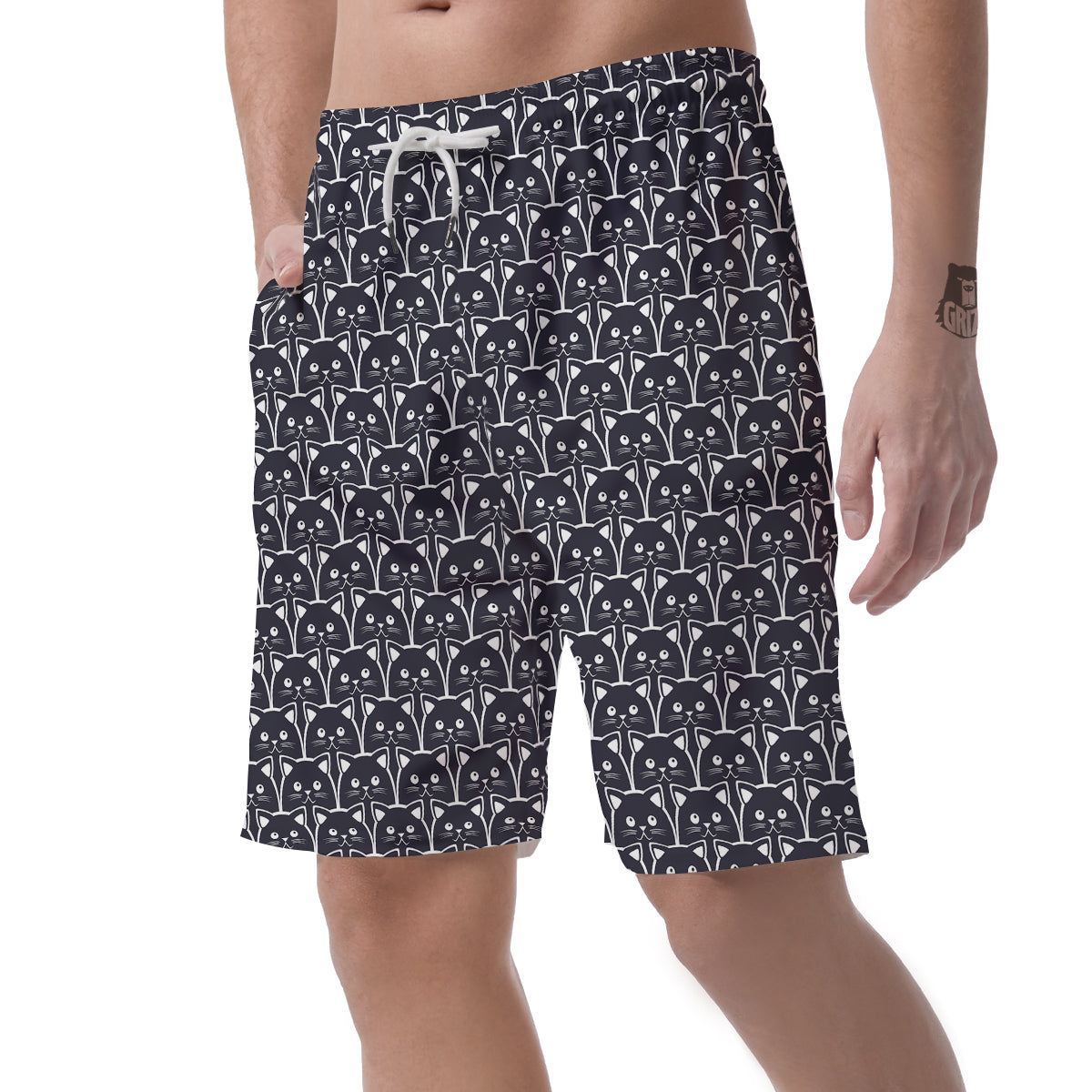 Cute Black Cat Print Pattern Men's Shorts-grizzshop