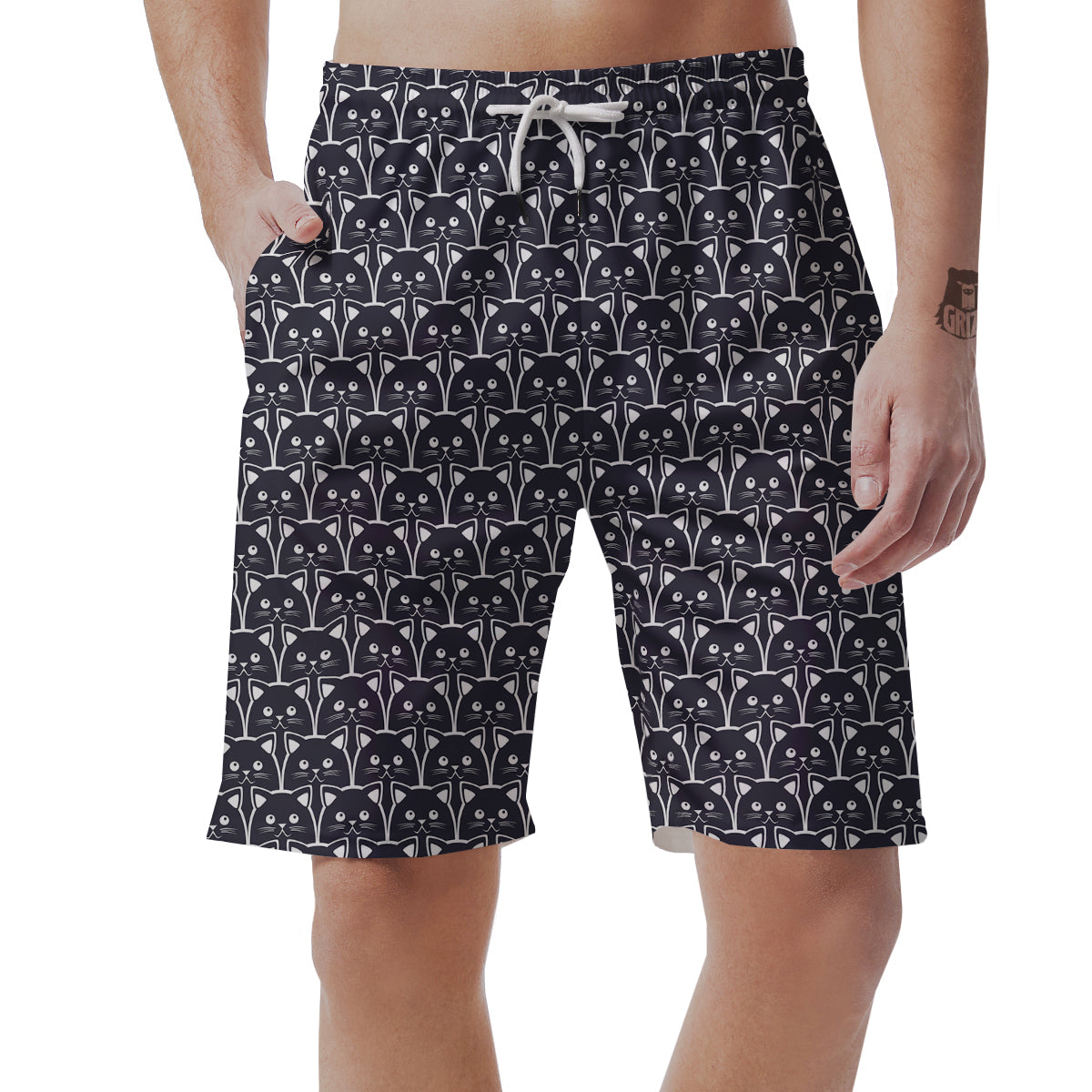 Cute Black Cat Print Pattern Men's Shorts-grizzshop