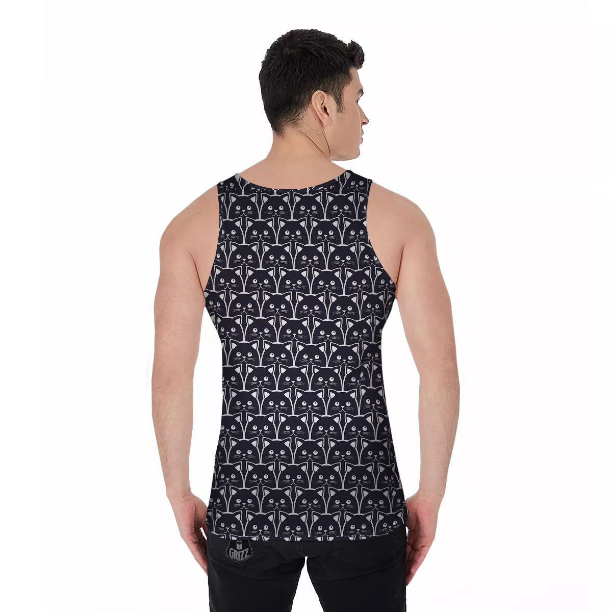 Cute Black Cat Print Pattern Men's Tank Top-grizzshop