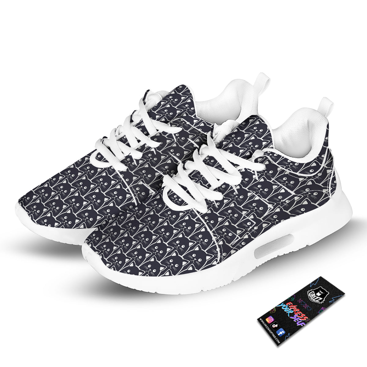 Cute Black Cat Print Pattern Tennis Shoes-grizzshop