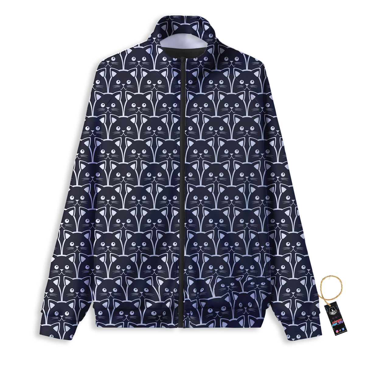 Cute Black Cat Print Pattern Track Jacket-grizzshop