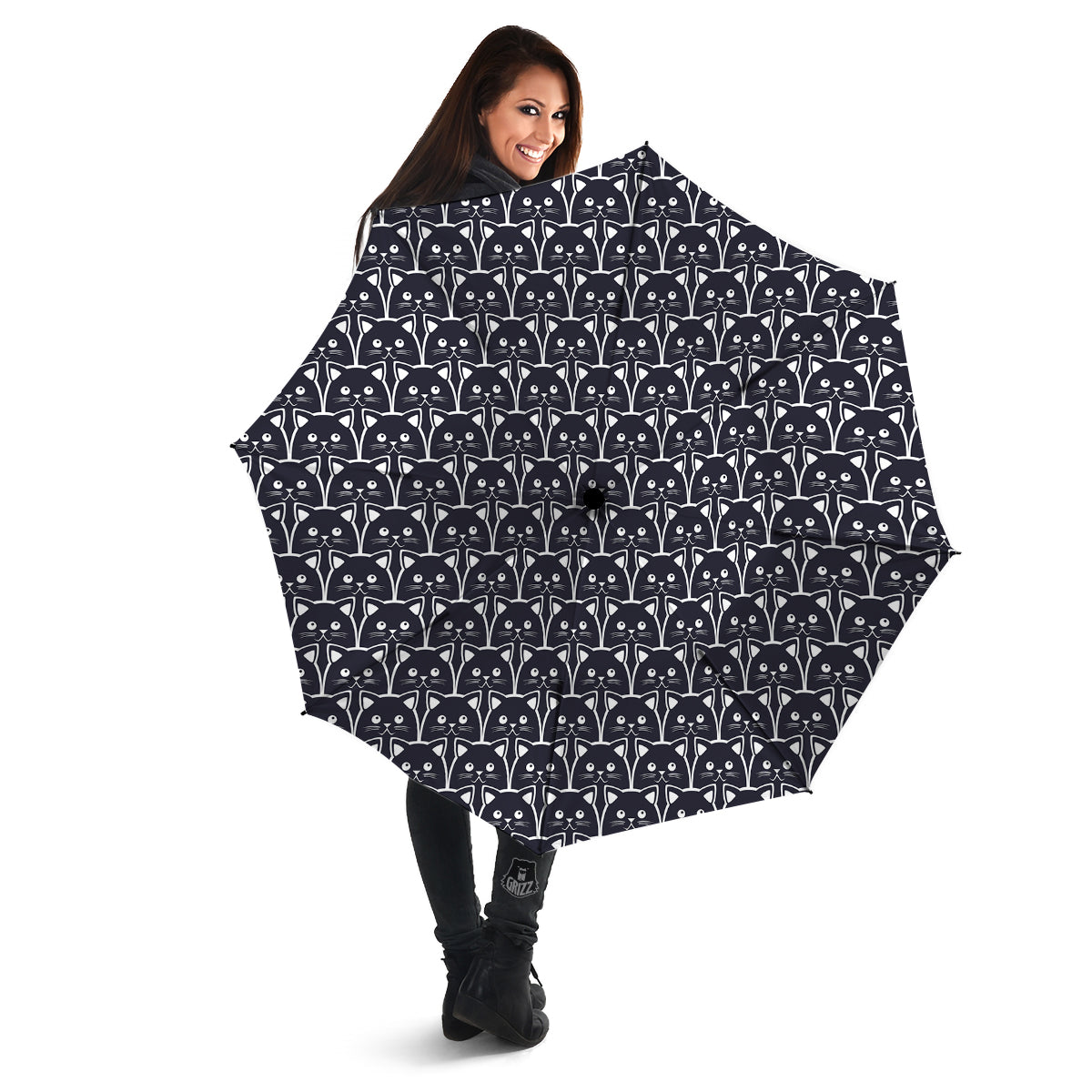Cute Black Cat Print Pattern Umbrella-grizzshop