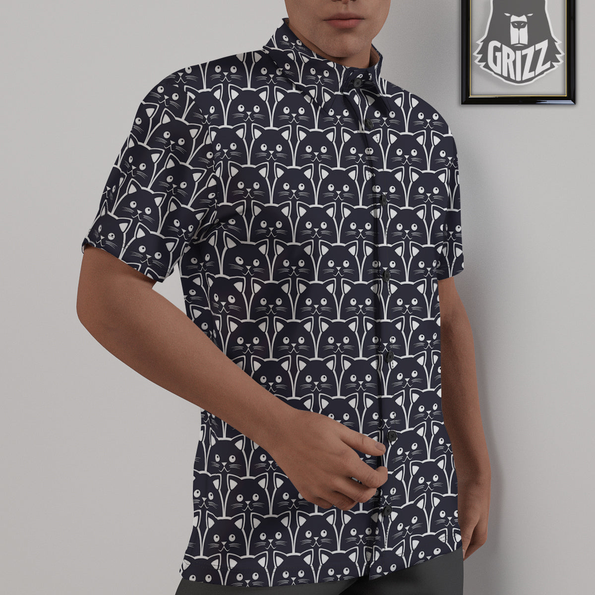 Cute Black Cat Print Pattern Untucked Shirts-grizzshop