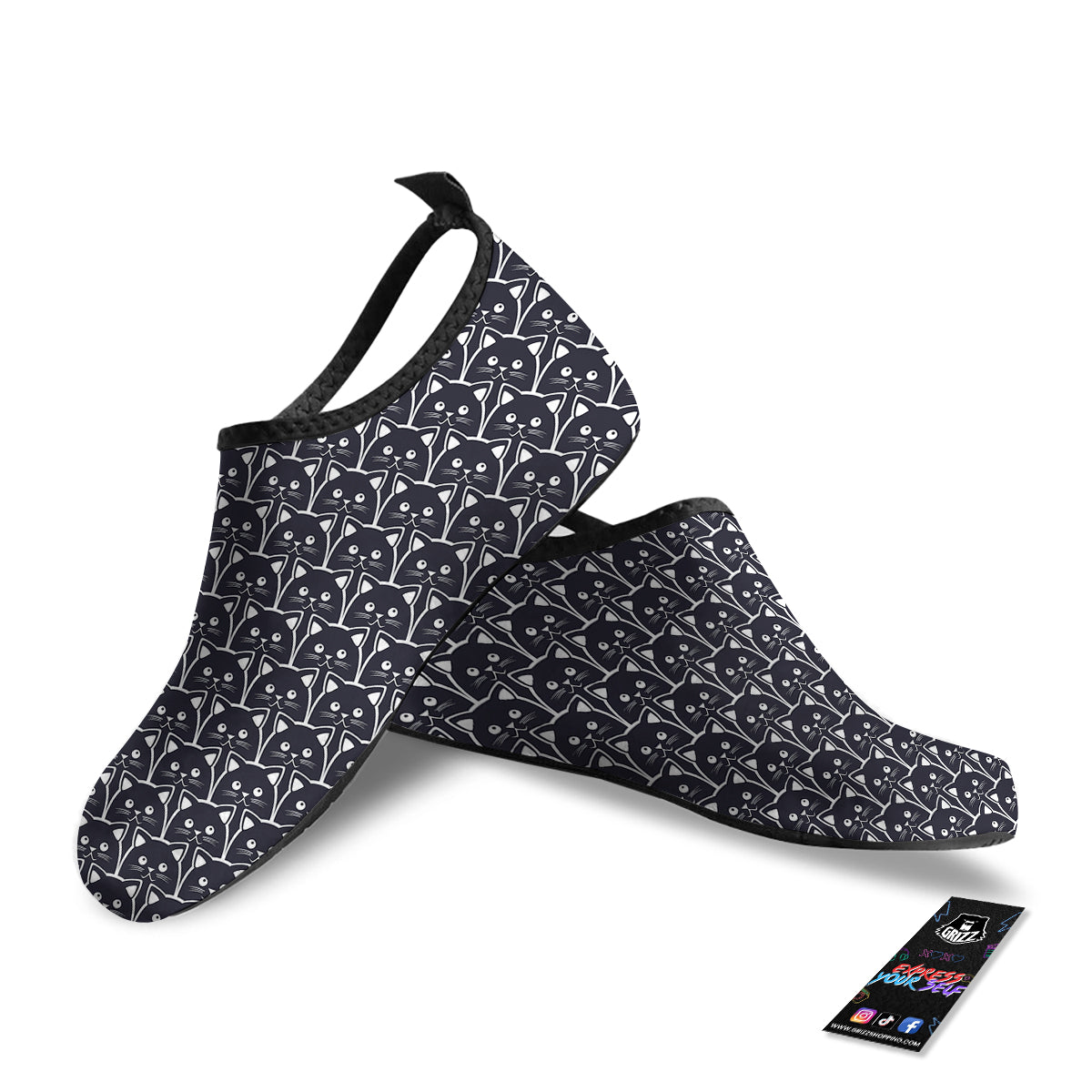 Cute Black Cat Print Pattern Water Shoes-grizzshop