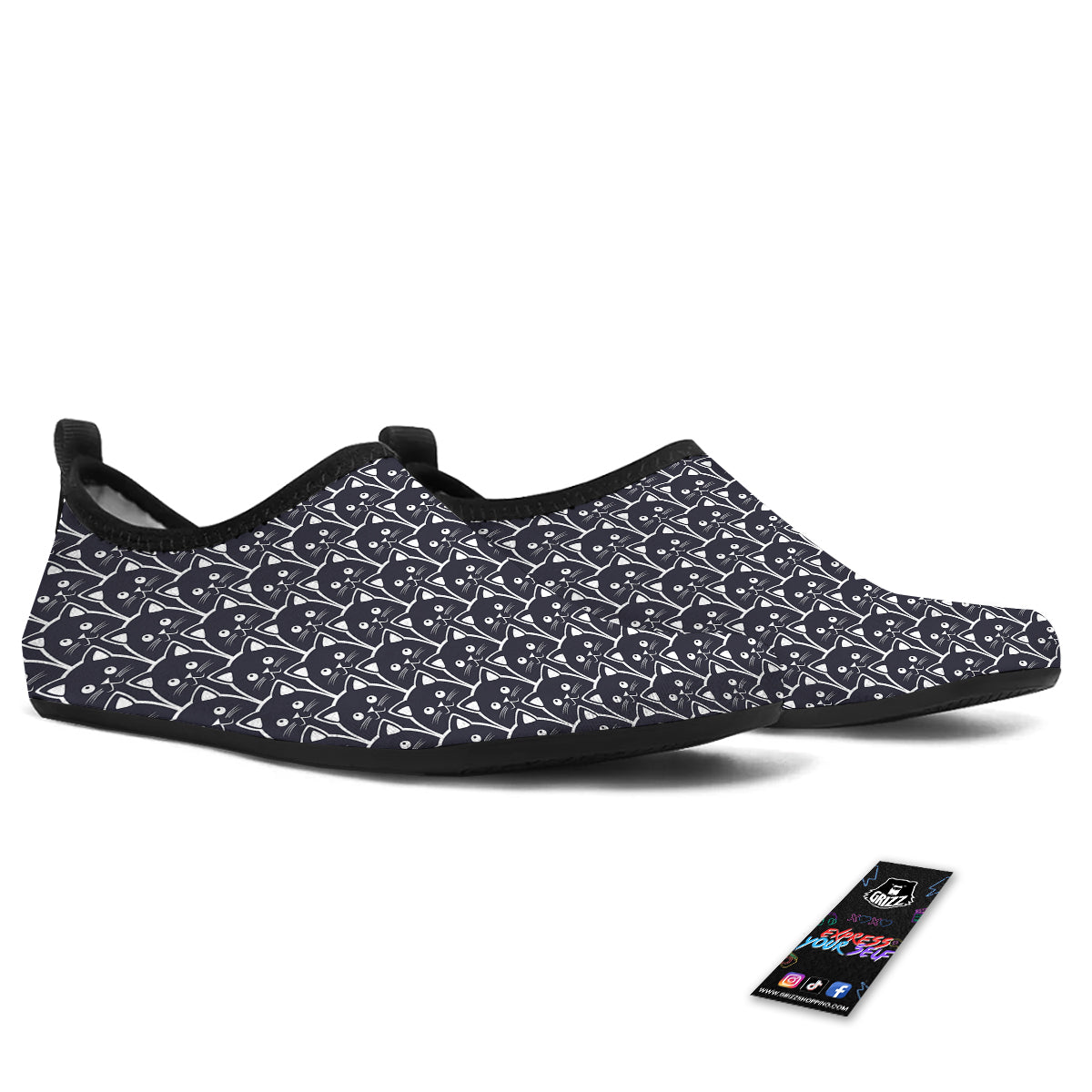 Cute Black Cat Print Pattern Water Shoes-grizzshop