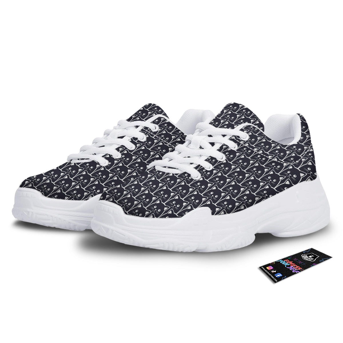 Cute Black Cat Print Pattern White Chunky Shoes-grizzshop
