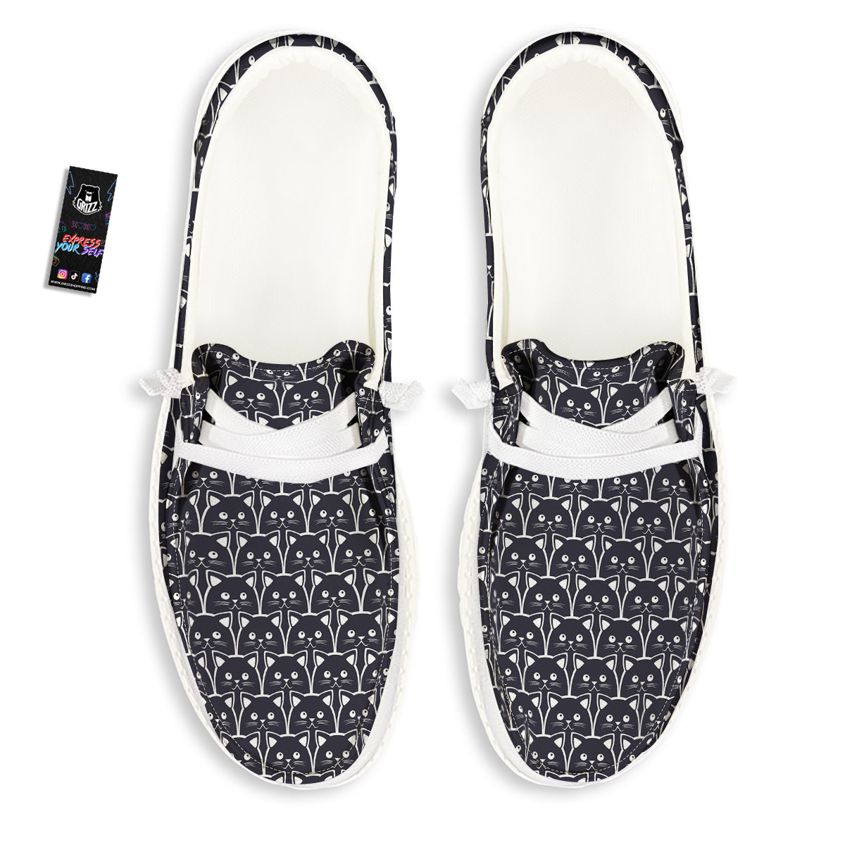 Cute Black Cat Print Pattern White Loafers-grizzshop