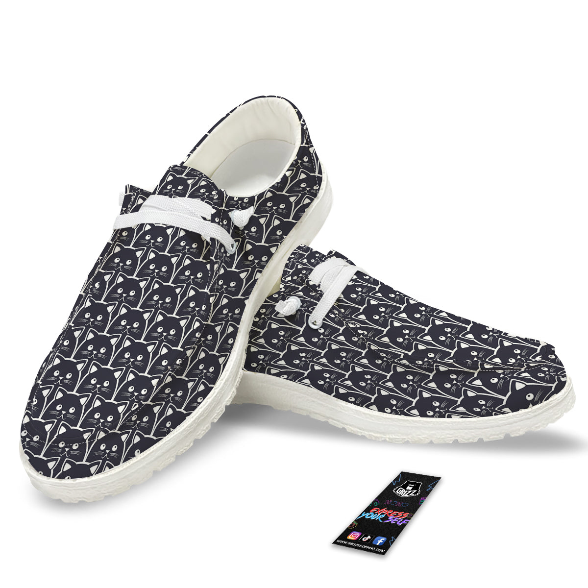 Cute Black Cat Print Pattern White Loafers-grizzshop