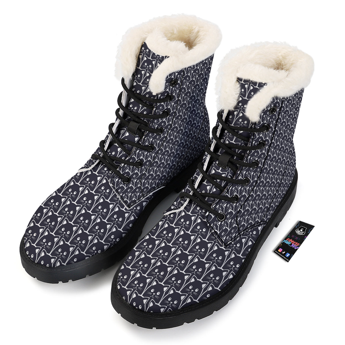 Cute Black Cat Print Pattern Winter Boots-grizzshop