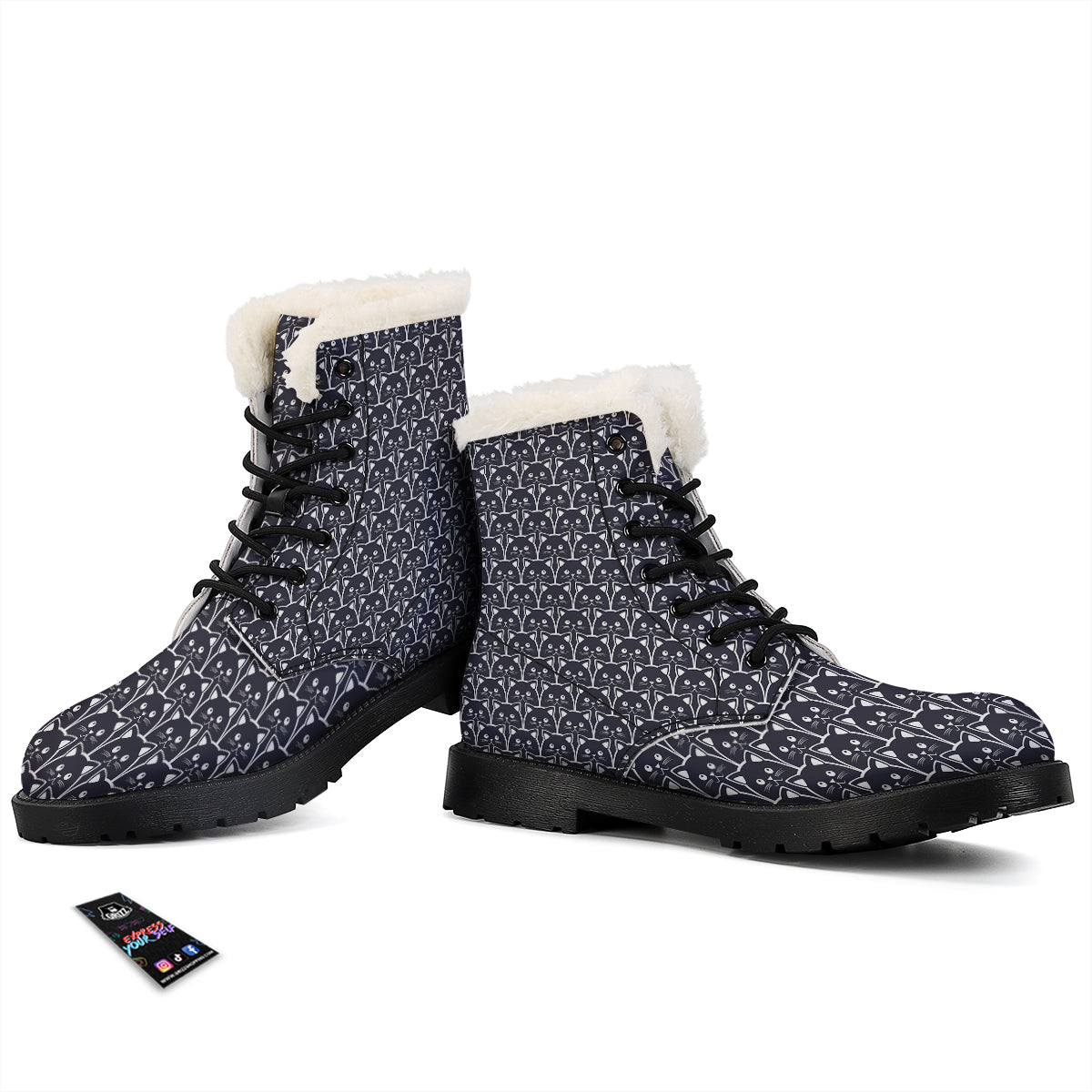 Cute Black Cat Print Pattern Winter Boots-grizzshop
