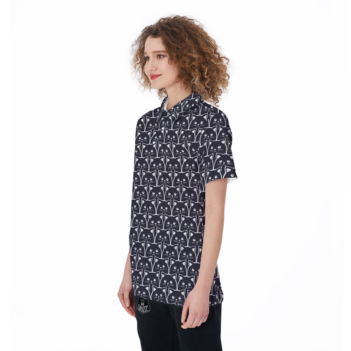 Cute Black Cat Print Pattern Women's Golf Shirts-grizzshop