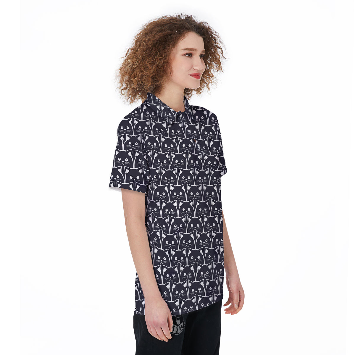 Cute Black Cat Print Pattern Women's Golf Shirts-grizzshop