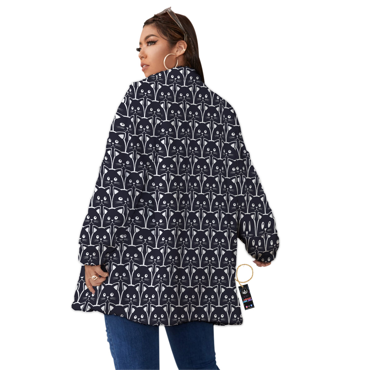 Cute Black Cat Print Pattern Women's Sherpa Jacket-grizzshop