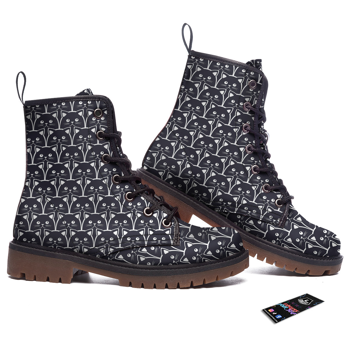 Cute Black Cat Print Pattern Work Boots-grizzshop