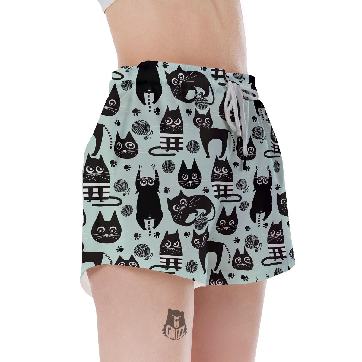 Cute Black Cat Print Women's Shorts-grizzshop