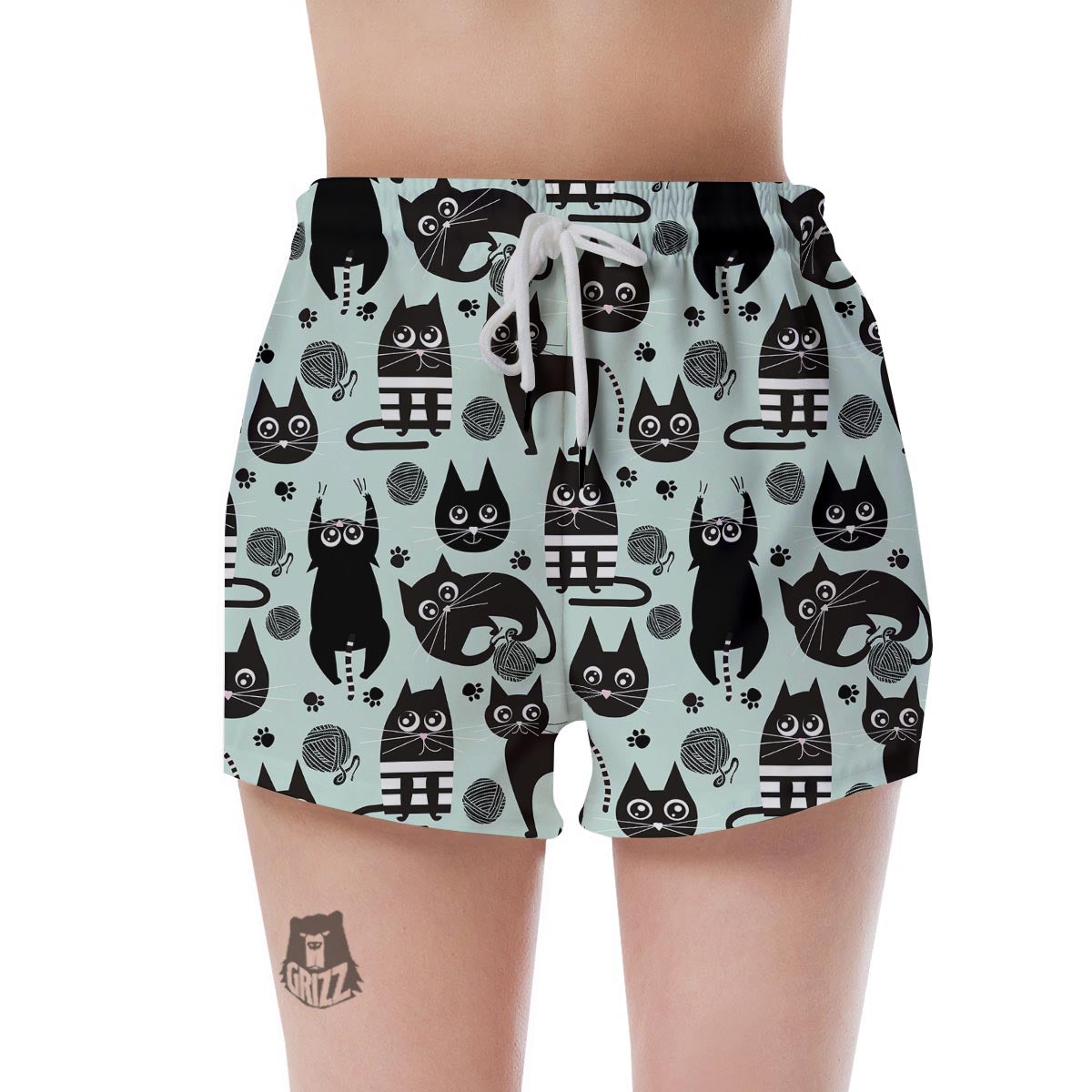 Cute Black Cat Print Women's Shorts-grizzshop