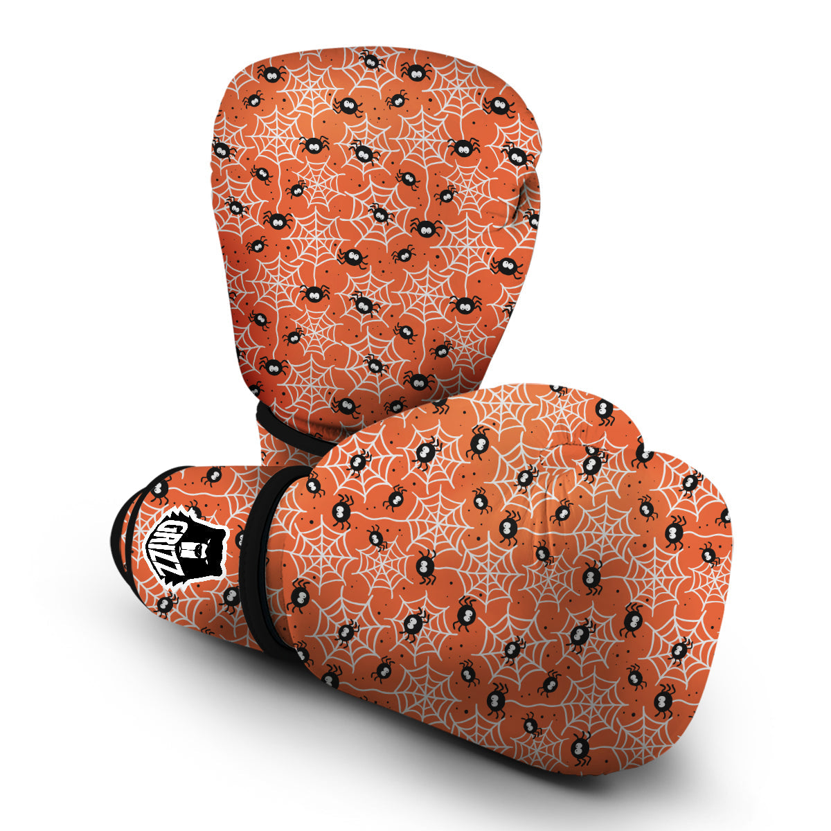 Cute Black Spider And Spider Web Orange Print Pattern Boxing Gloves-grizzshop