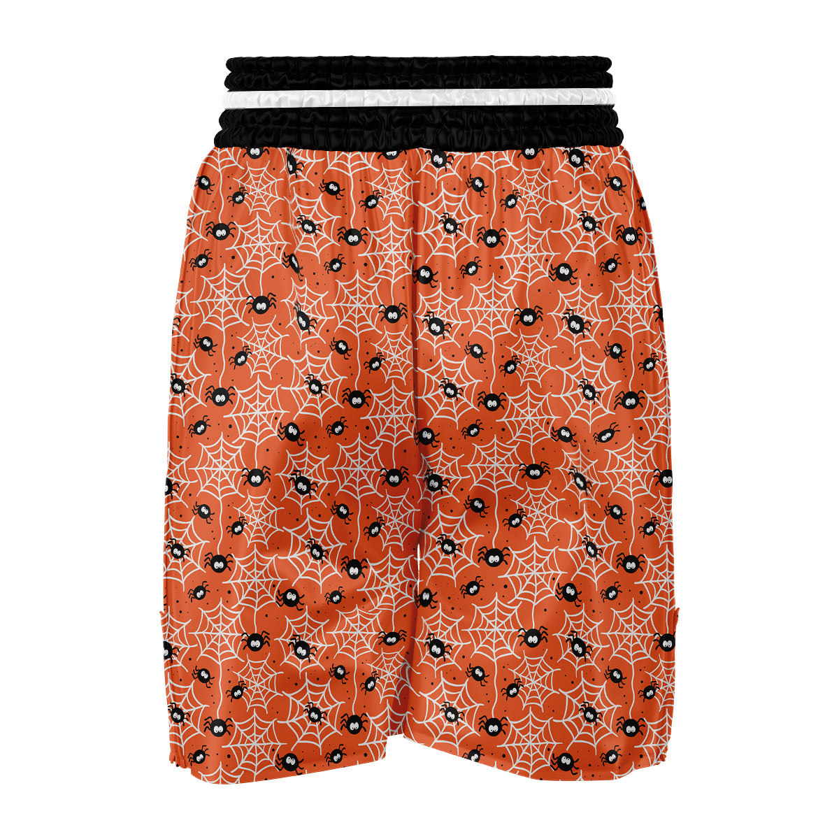 Cute Black Spider And Spider Web Orange Print Pattern Boxing Shorts-grizzshop