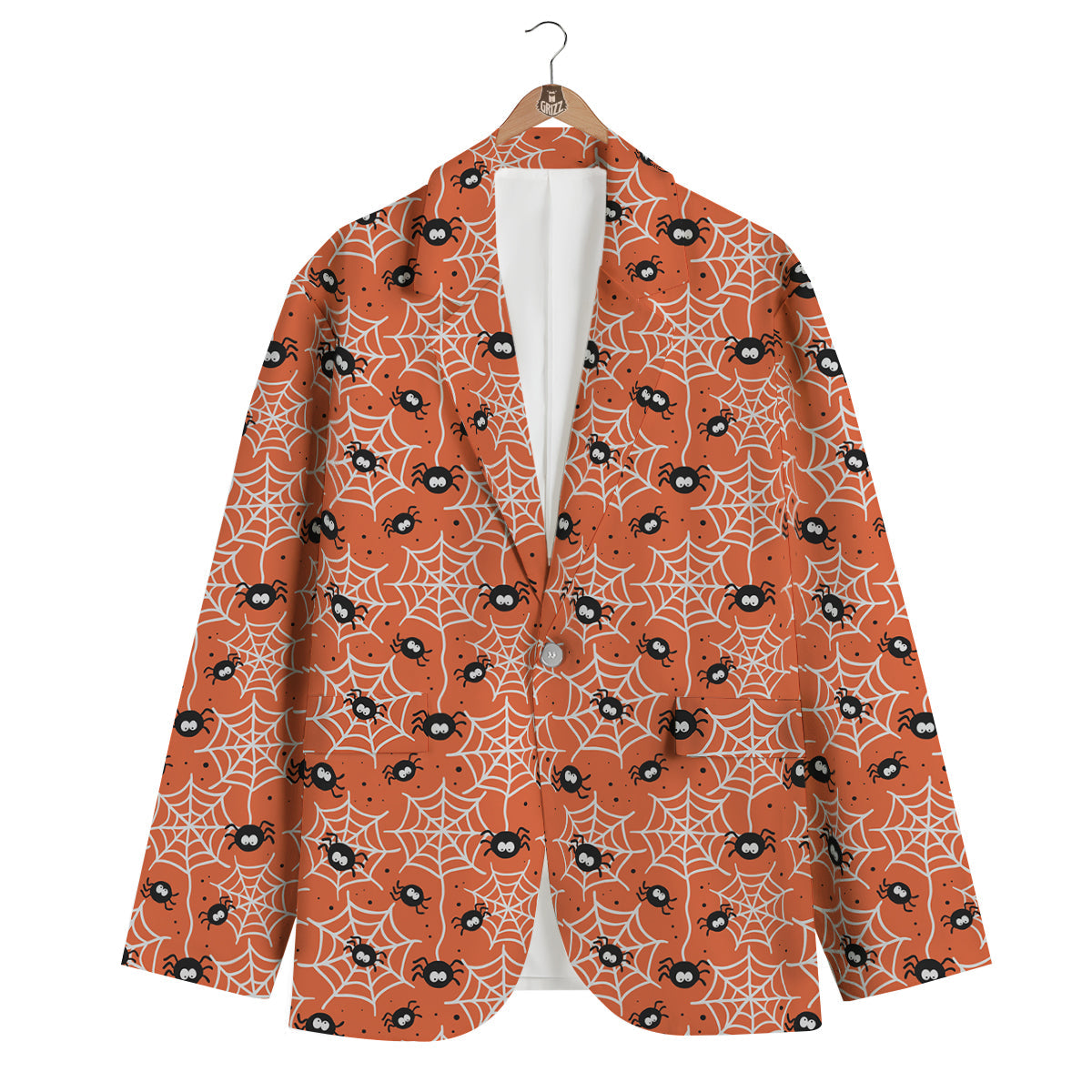 Cute Black Spider And Spider Web Orange Print Pattern Men's Blazer-grizzshop