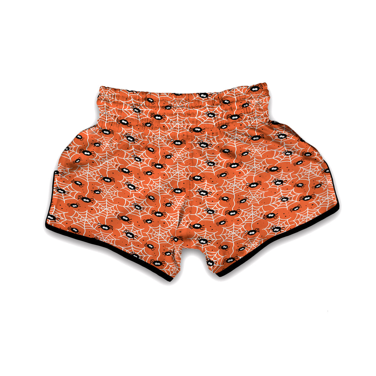 Cute Black Spider And Spider Web Orange Print Pattern Muay Thai Boxing Shorts-grizzshop