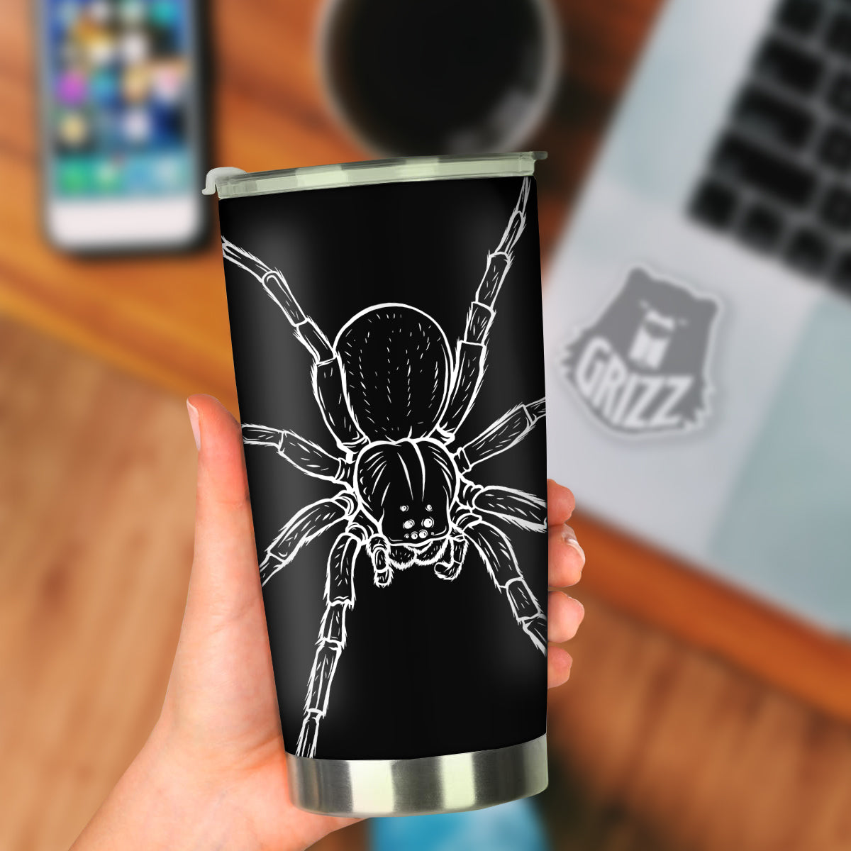 Cute Black White Spider Cartoon Print Tumbler-grizzshop