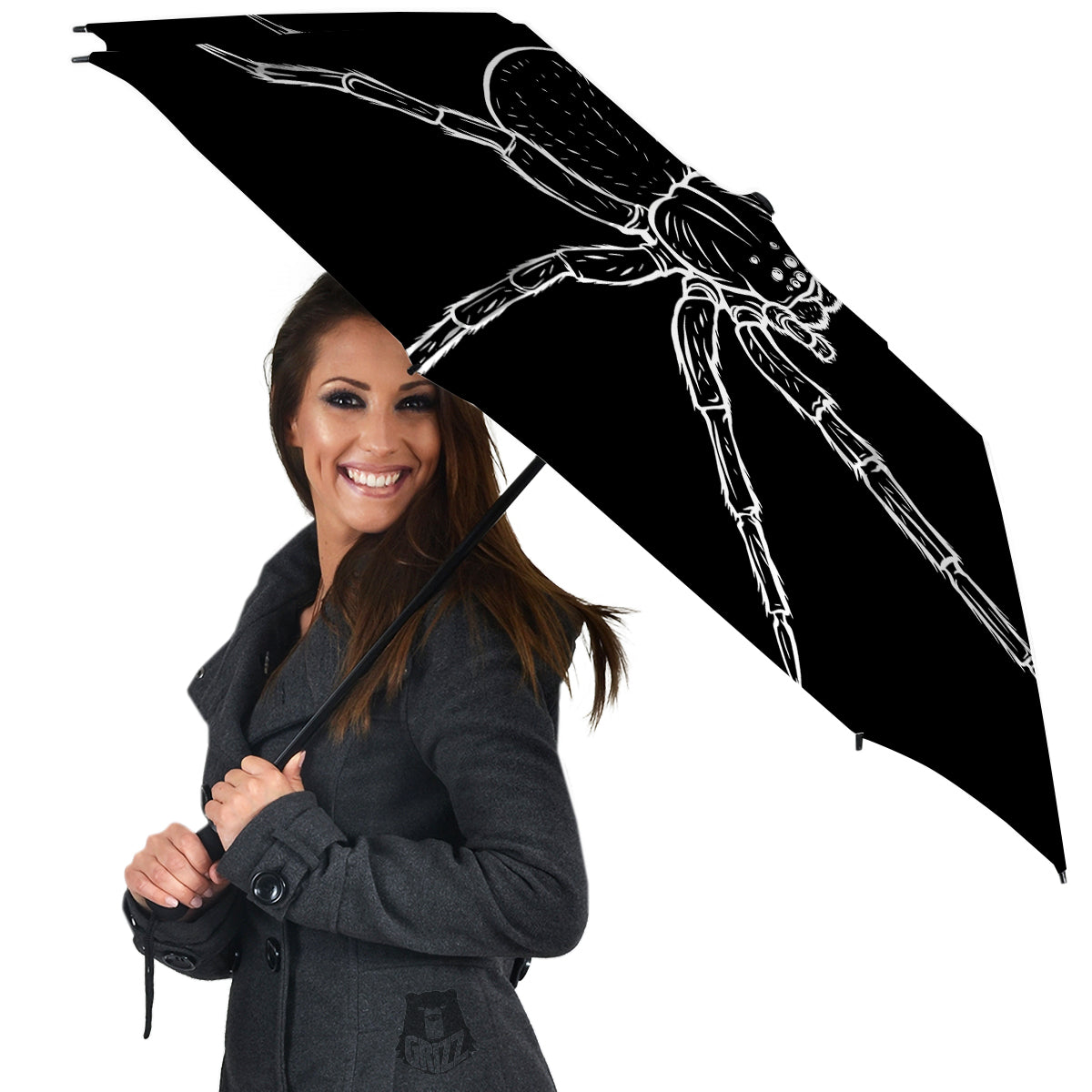 Cute Black White Spider Cartoon Print Umbrella-grizzshop