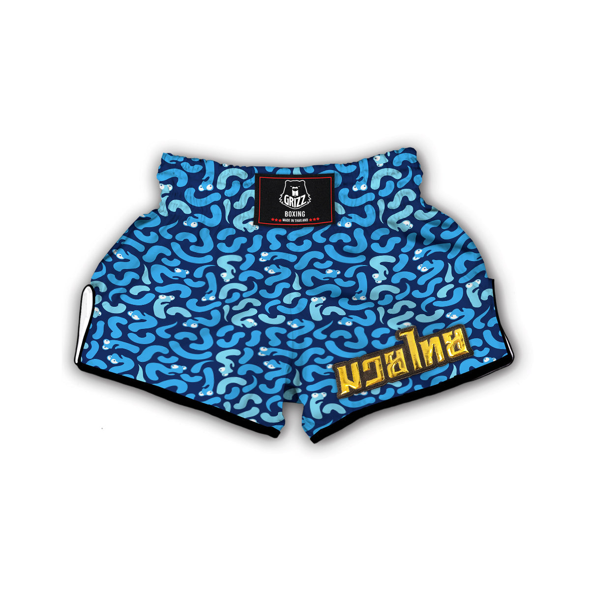 Cute Blue Worm Print Pattern Muay Thai Boxing Shorts-grizzshop