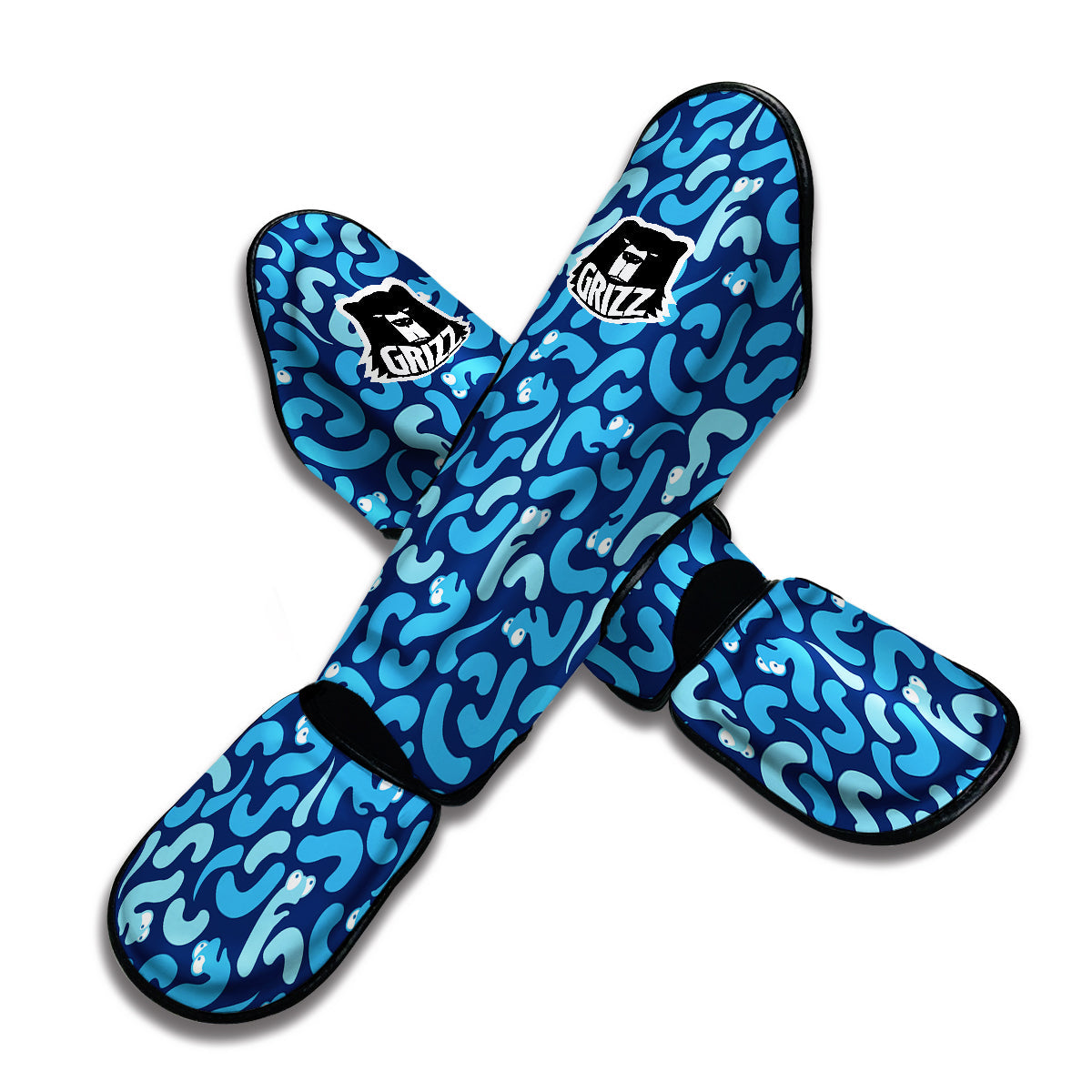 Cute Blue Worm Print Pattern Muay Thai Shin Guards-grizzshop