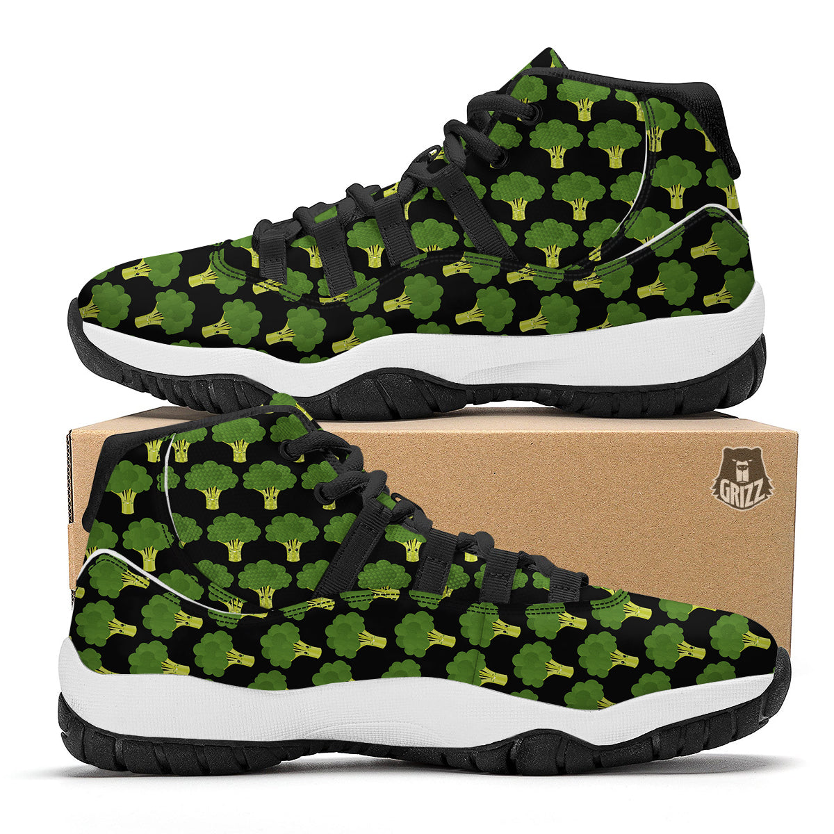 Cute Broccoli Print Pattern Black Bball Shoes-grizzshop