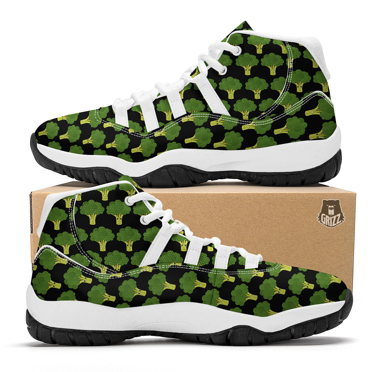 Cute Broccoli Print Pattern White Bball Shoes-grizzshop