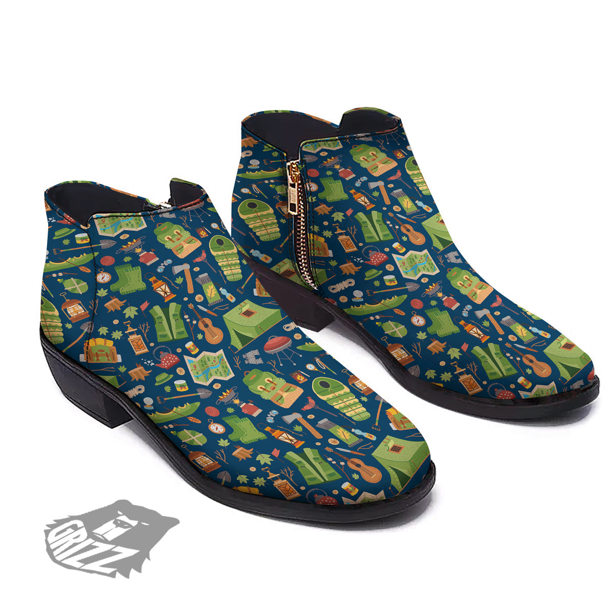 Cute Camping Equipment Print Pattern Ankle Boots-grizzshop