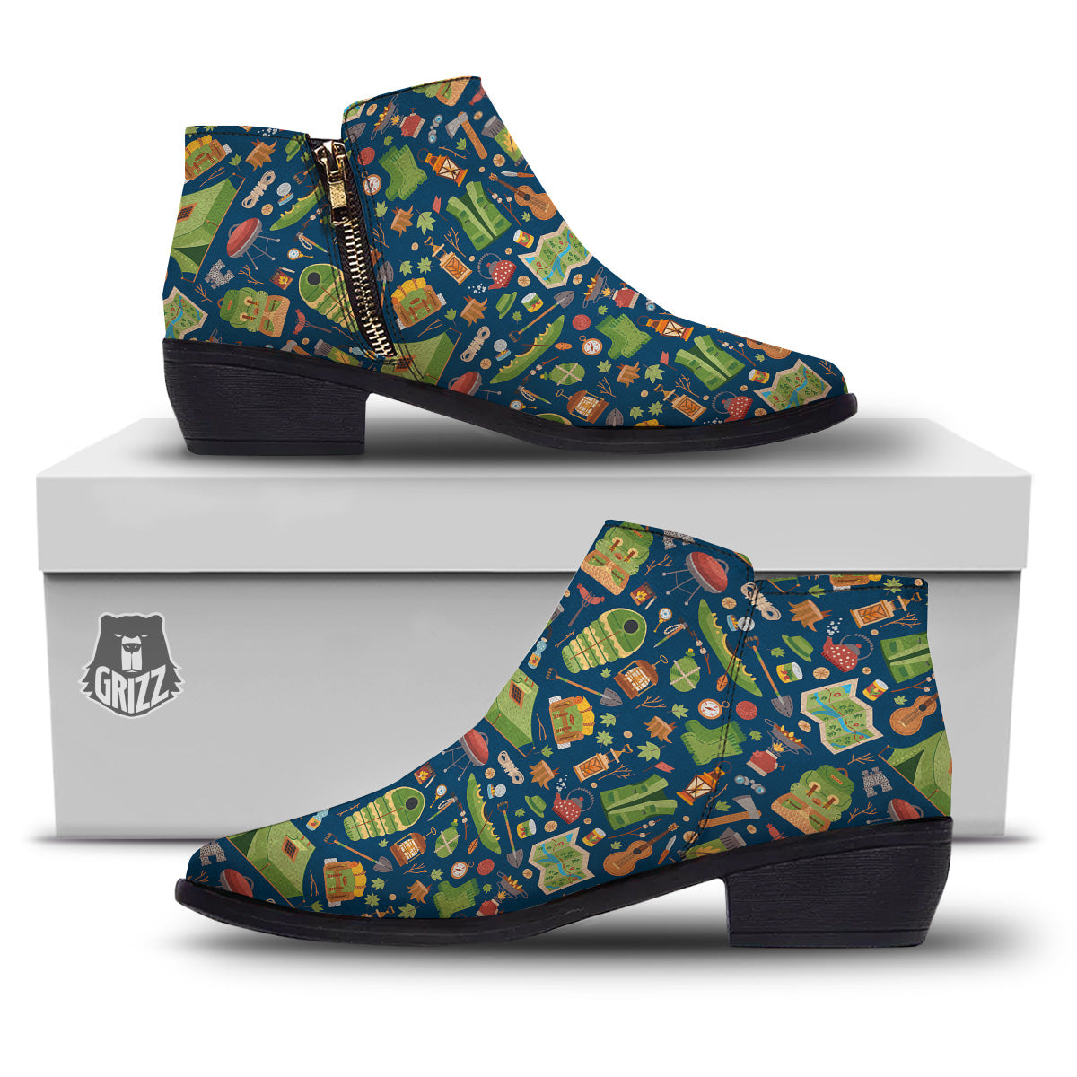 Cute Camping Equipment Print Pattern Ankle Boots-grizzshop