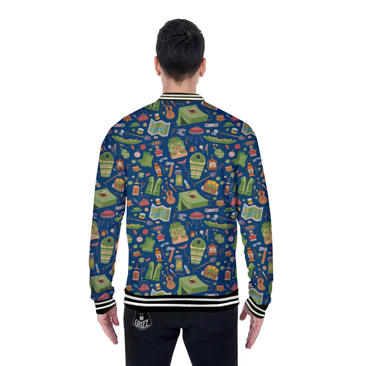 Cute Camping Equipment Print Pattern Baseball Jacket-grizzshop