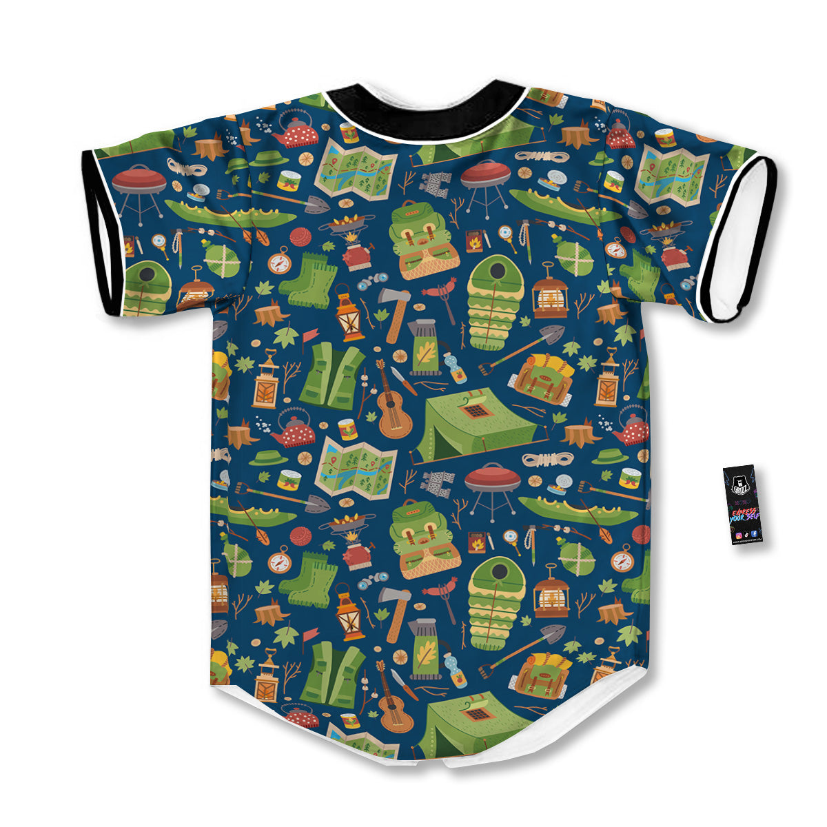 Cute Camping Equipment Print Pattern Baseball Jersey-grizzshop