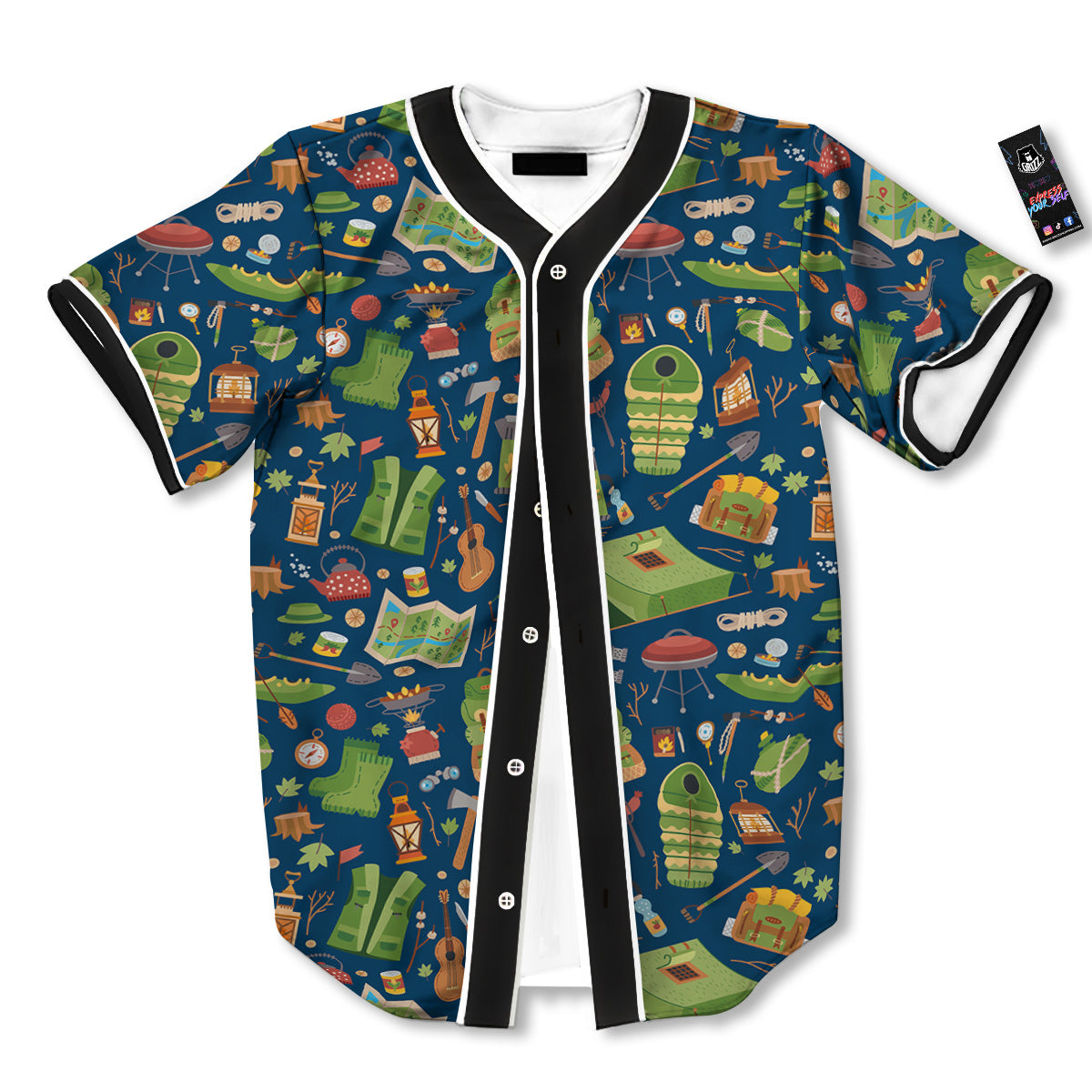 Cute Camping Equipment Print Pattern Baseball Jersey-grizzshop