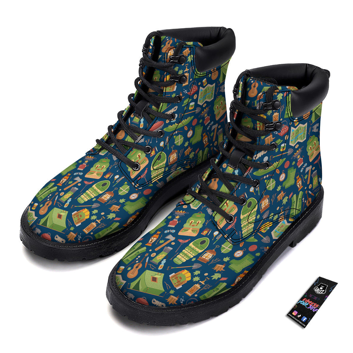 Cute Camping Equipment Print Pattern Boots-grizzshop