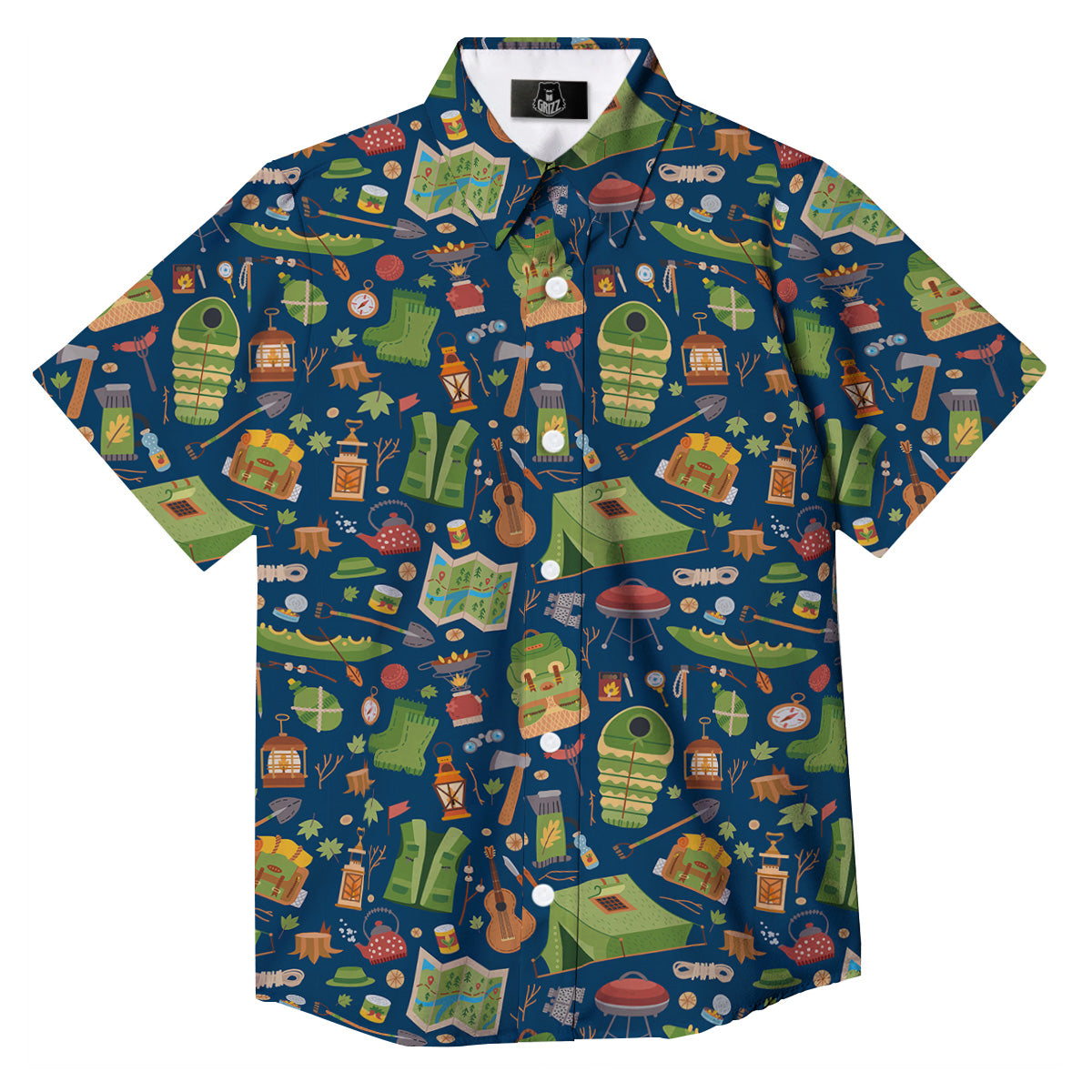 Cute Camping Equipment Print Pattern Button Up Shirt-grizzshop