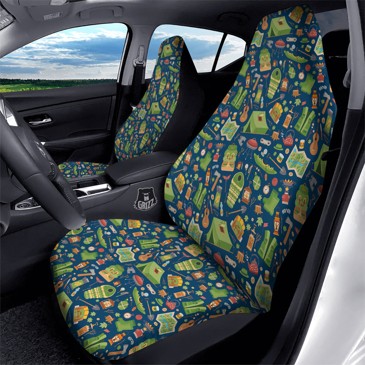 Cute Camping Equipment Print Pattern Car Seat Covers-grizzshop