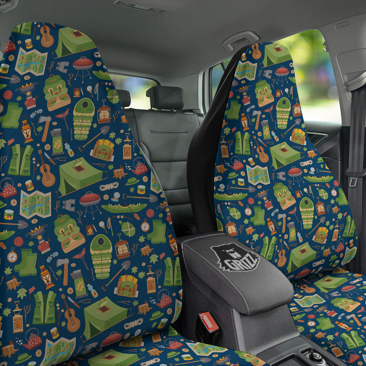 Cute Camping Equipment Print Pattern Car Seat Covers-grizzshop