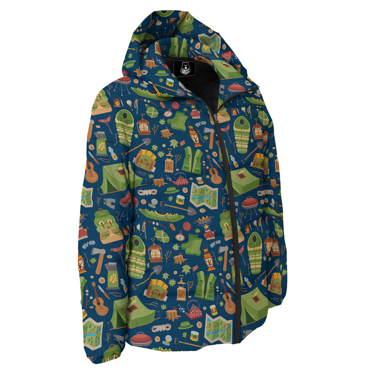 Cute Camping Equipment Print Pattern Down Jacket-grizzshop
