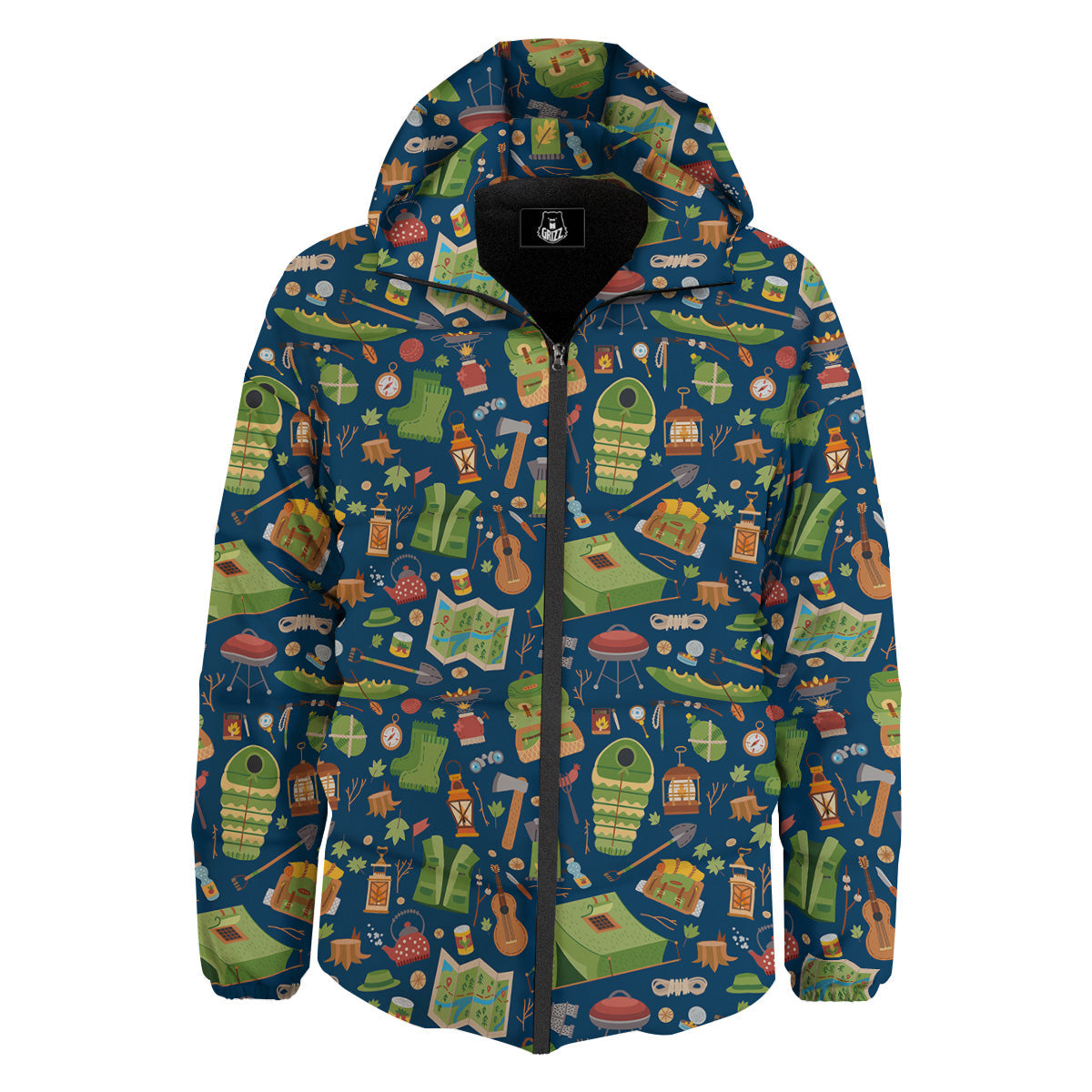 Cute Camping Equipment Print Pattern Down Jacket-grizzshop